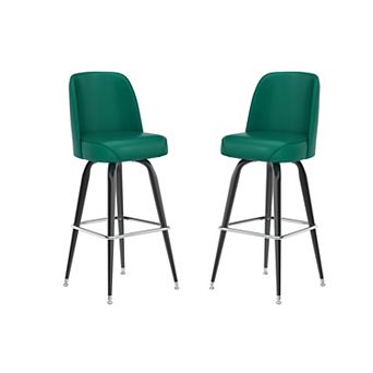 Emma and Oliver 2 Pack Metal Barstool with Swivel Vinyl Upholstered Bucket Seat and Footrest