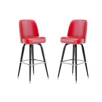 Emma and Oliver 2 Pack Metal Barstool with Swivel Vinyl Upholstered Bucket Seat and Footrest