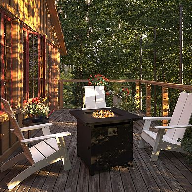 Emma and Oliver Calder 50,000 BTU Propane Fire Table with Wicker Motif Steel Base and Steel Tabletop with Included Lid, Lava Rocks, and Tank Holder