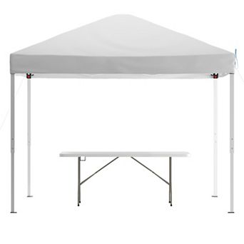 Emma and Oliver Outdoor Event/Tailgate Tent Set with Pop Up Event Canopy and Carry Bag and Bi-Fold Table with Carrying Handle