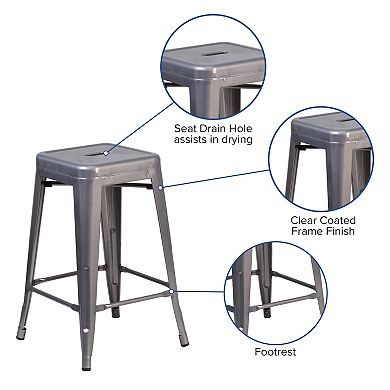 Emma and Oliver 4 Pack 24'' High Backless Metal Indoor Counter Height Stool with Square Seat
