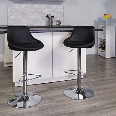 Emma and Oliver 2 Pk. Contemporary Vinyl Bucket Seat Adjustable Height Barstool with Chrome Base