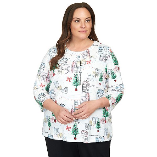 Plus Size Alfred Dunner Christmas in the City Classic Top