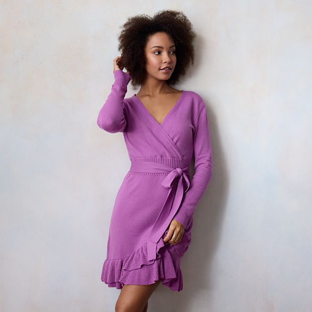 Women s LC Lauren Conrad Sweater Faux Wrap Mini Dress