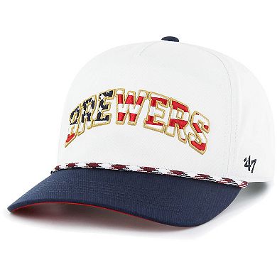Men's '47 White Milwaukee Brewers Flag Script Hitch Snapback Hat