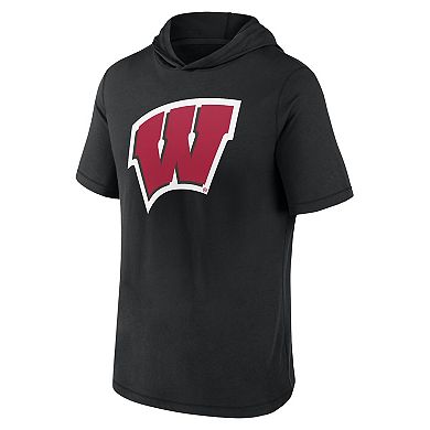 Men's Fanatics Branded  Black Wisconsin Badgers Primary Logo Hoodie T-Shirt