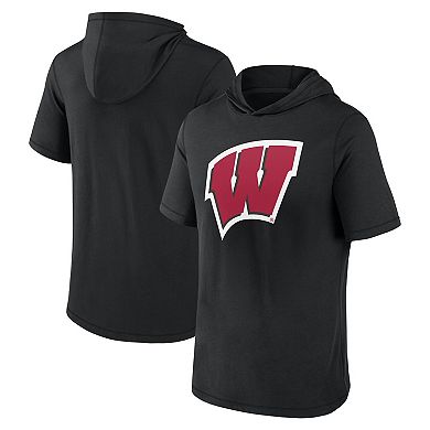 Men's Fanatics Branded  Black Wisconsin Badgers Primary Logo Hoodie T-Shirt