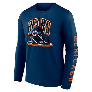 Men's Fanatics Branded Navy Chicago Bears Helmet Platform Long Sleeve T-Shirt