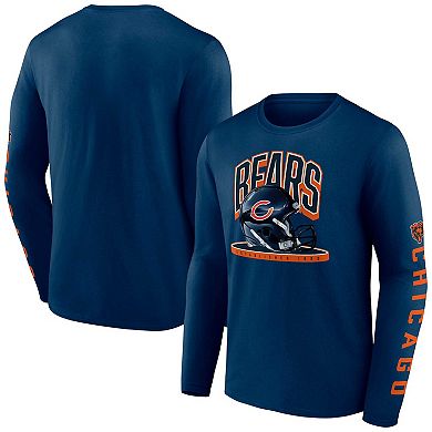 Men's Fanatics Branded Navy Chicago Bears Helmet Platform Long Sleeve T-Shirt