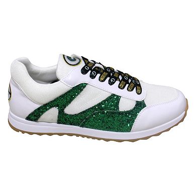 Women's Cuce  White Green Bay Packers Glitter Sneakers