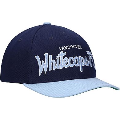 Men's Mitchell & Ness Deep Sea Blue Vancouver Whitecaps FC Team Script 2.0 Stretch Snapback Hat