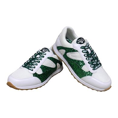 Women's Cuce White New York Jets Glitter Sneakers