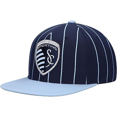 Men's Mitchell & Ness Navy Sporting Kansas City Team Pin Snapback Hat