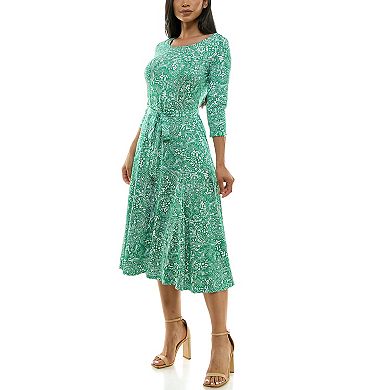 Women's Nina Leonard Sylvia Midi Dress With Belt