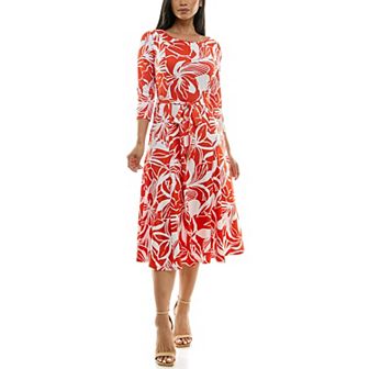 Women's Nina Leonard Sylvia Midi Dress With Belt