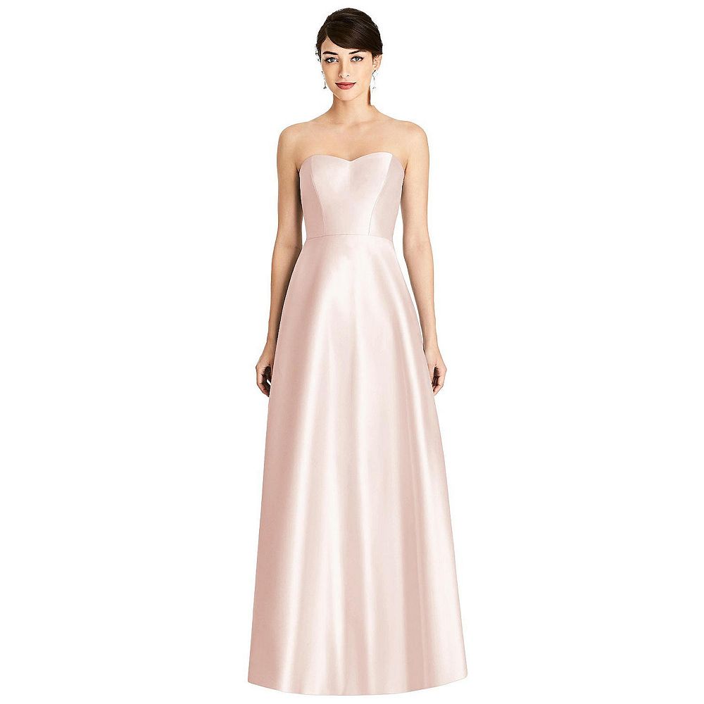 Plunge Neckline Strapless Satin Dress