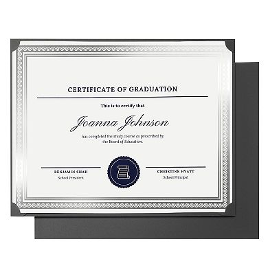 48 Pack Black Single-Sided Certificate Holders for 8.5 x 11 Documents, Awards, Graduation Diploma Cover, Employee Recognition, Letter Size