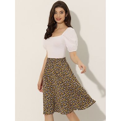 Women's Floral Printed Knee Length A-Line Summer Skirt