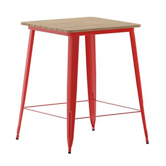 Merrick Lane Dryden Indoor/Outdoor Bar Top Table, 31.5" Square All Weather Poly Resin Top with Steel base