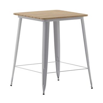 Merrick Lane Dryden Indoor/Outdoor Bar Top Table, 31.5" Square All Weather Poly Resin Top with Steel base