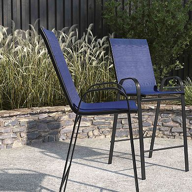 Merrick Lane Set of 2 Manado Series Metal Bar Height Patio Chairs with Flex Comfort Material