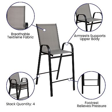 Merrick Lane Set of 2 Manado Series Metal Bar Height Patio Chairs with Flex Comfort Material