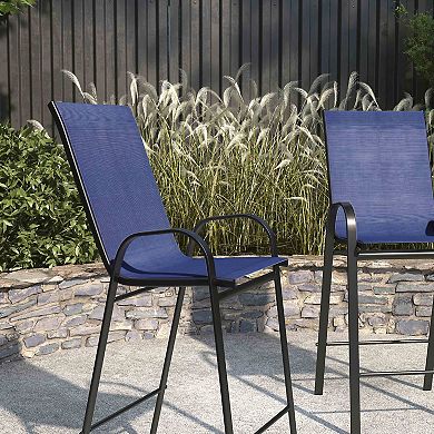 Merrick Lane Set of 2 Manado Series Metal Bar Height Patio Chairs with Flex Comfort Material