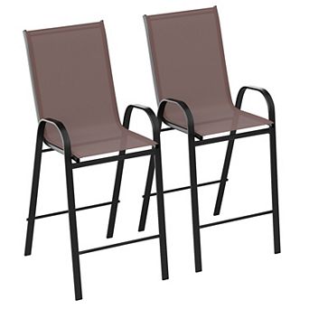 Merrick Lane Set of 2 Manado Series Metal Bar Height Patio Chairs with Flex Comfort Material