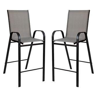 Merrick Lane Set of 2 Manado Series Metal Bar Height Patio Chairs with Flex Comfort Material
