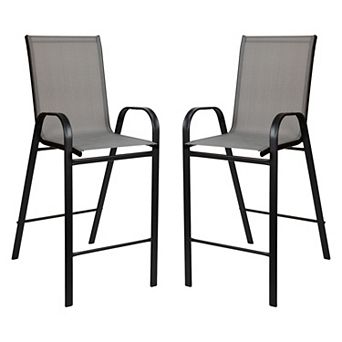 Merrick Lane Set of 2 Manado Series Metal Bar Height Patio Chairs with Flex Comfort Material
