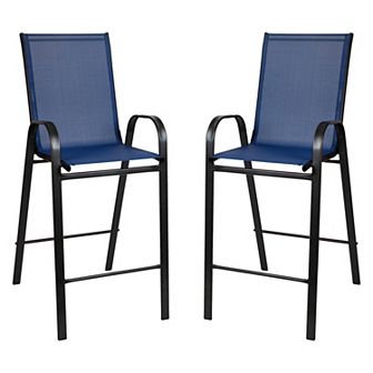 Merrick Lane Set of 2 Manado Series Metal Bar Height Patio Chairs with Flex Comfort Material