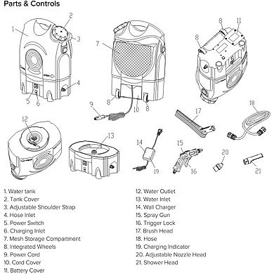 Ivation Multipurpose Portable Spray Washer - Rechargeable Portable Washer with 12V Plug & Wheels