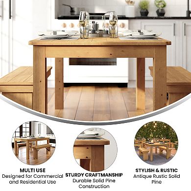 Merrick Lane Jessamine 60" x 38" Rectangular Solid Pine Farm Dining Table