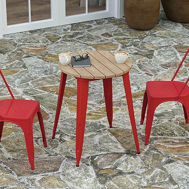 Merrick Lane Dryden Indoor/Outdoor Dining Table, 23.75" Round All Weather Poly Resin Top with Steel Base