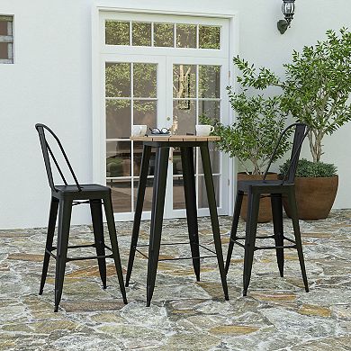 Merrick Lane Dryden Indoor/Outdoor Bar Top Table, 23.75" Round All Weather Poly Resin Top with Steel base