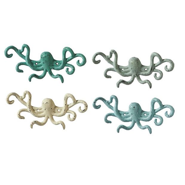 Set of 4 Multi Color Cast Iron Decorative Octopus Shaped Wall
