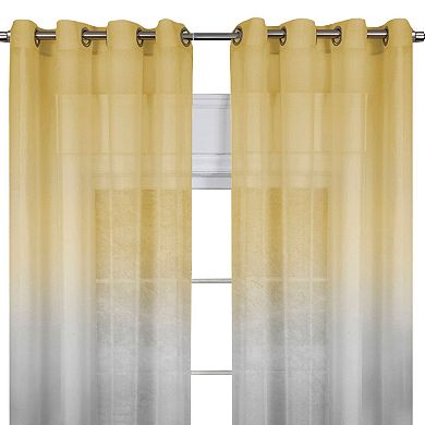 Kate Aurora Tropical Living Semi Matte Sheer Ombre Chic Grommet Top Window Curtains