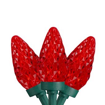 50 Count Red LED Faceted C9 Christmas Light Set 20.25 ft Green Wire