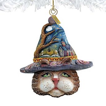 Halloween Eve Cat Wooden Holiday Ornament by G. DeBrekht - Thanksgiving Halloween Decor