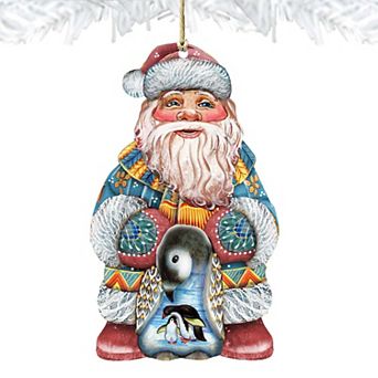 Penguin Santa Christmas Wooden Christmas Ornament by G. DeBrekht - Christmas Santa Snowman Decor