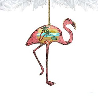 Rustic Flamingo Wooden Holiday Ornament by G. DeBrekht - Coastal Holiday Decor