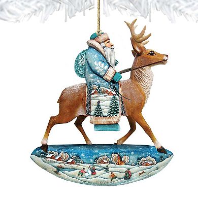 Reindeer Ride Santa Wooden Ornament by G. DeBrekht - Christmas Santa Snowman Decor