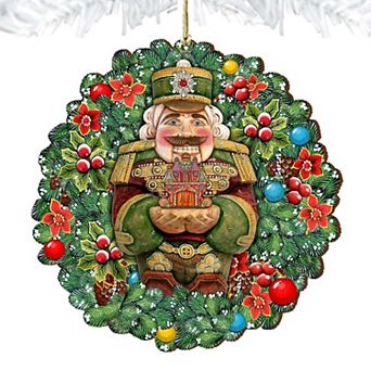 Nutcracker's Wreath Gift Wooden Christmas Ornament by G. DeBrekht - Christmas Decor