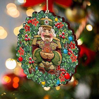Nutcracker's Wreath Gift Wooden Christmas Ornament by G. DeBrekht - Christmas Decor