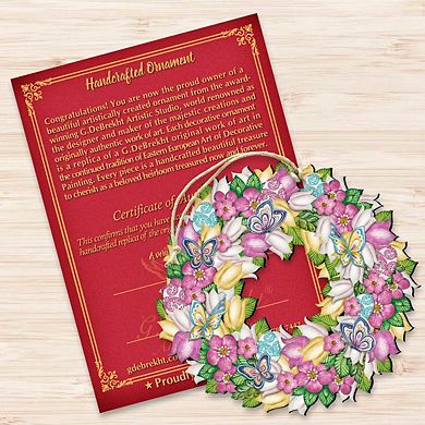 Flowers Spring Wreath Wooden Holiday Ornament by G. DeBrekht - Easter Spring Decor