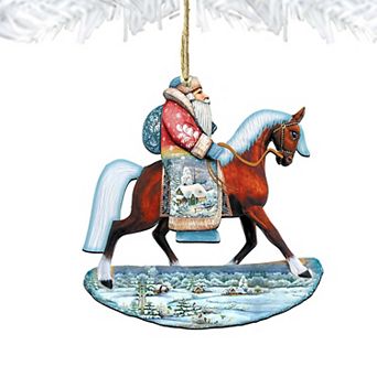Horsey Santa Christmas Wooden Christmas Ornament by G. DeBrekht - Christmas Santa Snowman Decor