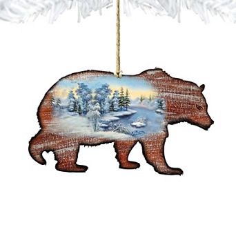 Grizzly Christmas Wooden Christmas Ornament by G. DeBrekht - Wildlife Holiday Decor
