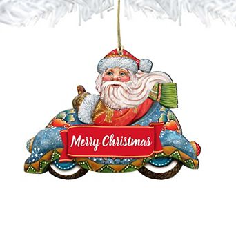 Merry Christmas Santa Wooden Christmas Ornament by G. DeBrekht - Christmas Santa Snowman Decor