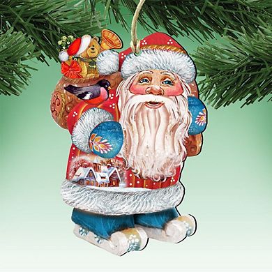 Coming to Town Santa Wooden Ornament by G. DeBrekht - Christmas Santa Snowman Decor