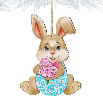 Flowers Bunny Wooden Holiday Ornament by G.DeBrekht - Easter Spring Decor